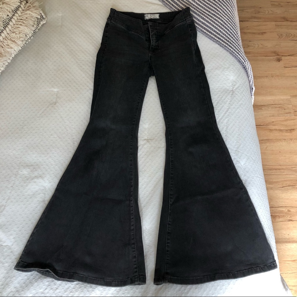 Free People Black Flare Jeans Denim
